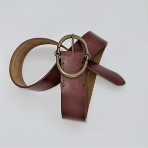 Lauren Ralph Lauren women’s genuine brown leather Belt round gold brass buckle S